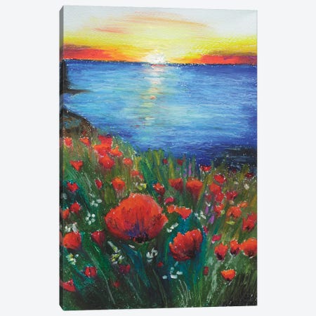 Seascape Poppy Sunset Art Canvas Print #NTM383} by Nataly Mak Canvas Art Print