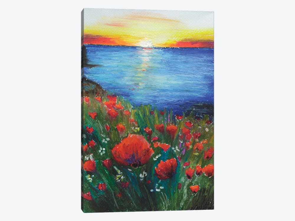 Seascape Poppy Sunset Art by Nataly Mak 1-piece Art Print