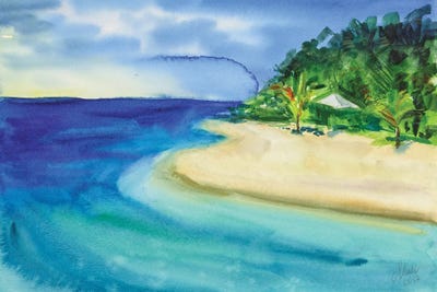 Maldives Beach Watercolor by Nataly Mak framed wall art