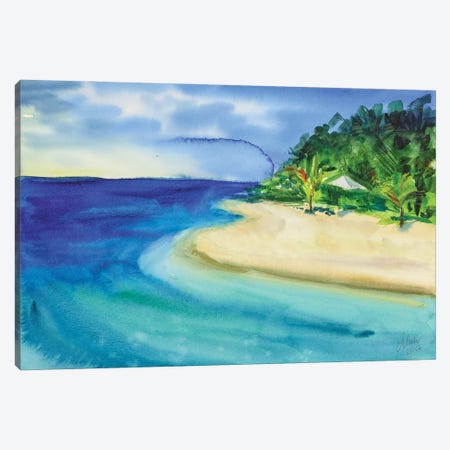Maldives Beach Watercolor Canvas Print #NTM385} by Nataly Mak Canvas Wall Art