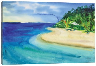 Maldives Beach Watercolor Canvas Art Print - Maldives