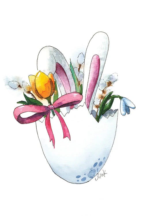 Easter Watercolor Bunny In Egg