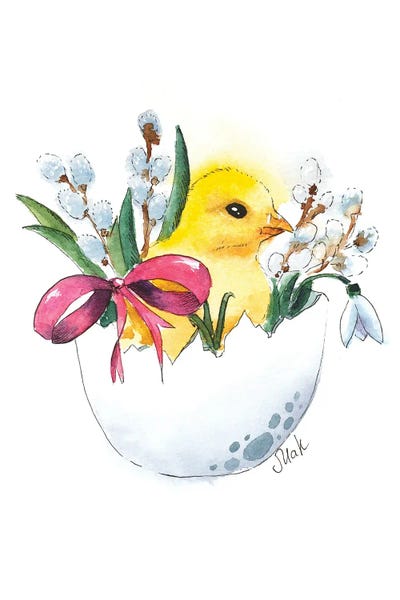 Nataly Mak: Easter Watercolor Chick In Egg by Nataly Mak