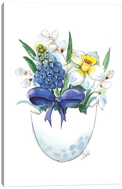 Easter Watercolor Flowers In Egg Canvas Art Print - Easter Art