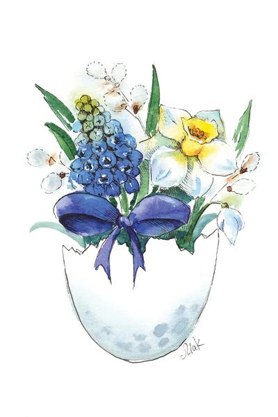 Daffodils: Easter Watercolor Flowers In Egg by Nataly Mak