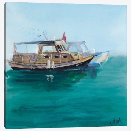 Italy Painting Boat Art Seascape Watercolor Portofino Canvas Print #NTM401} by Nataly Mak Canvas Wall Art