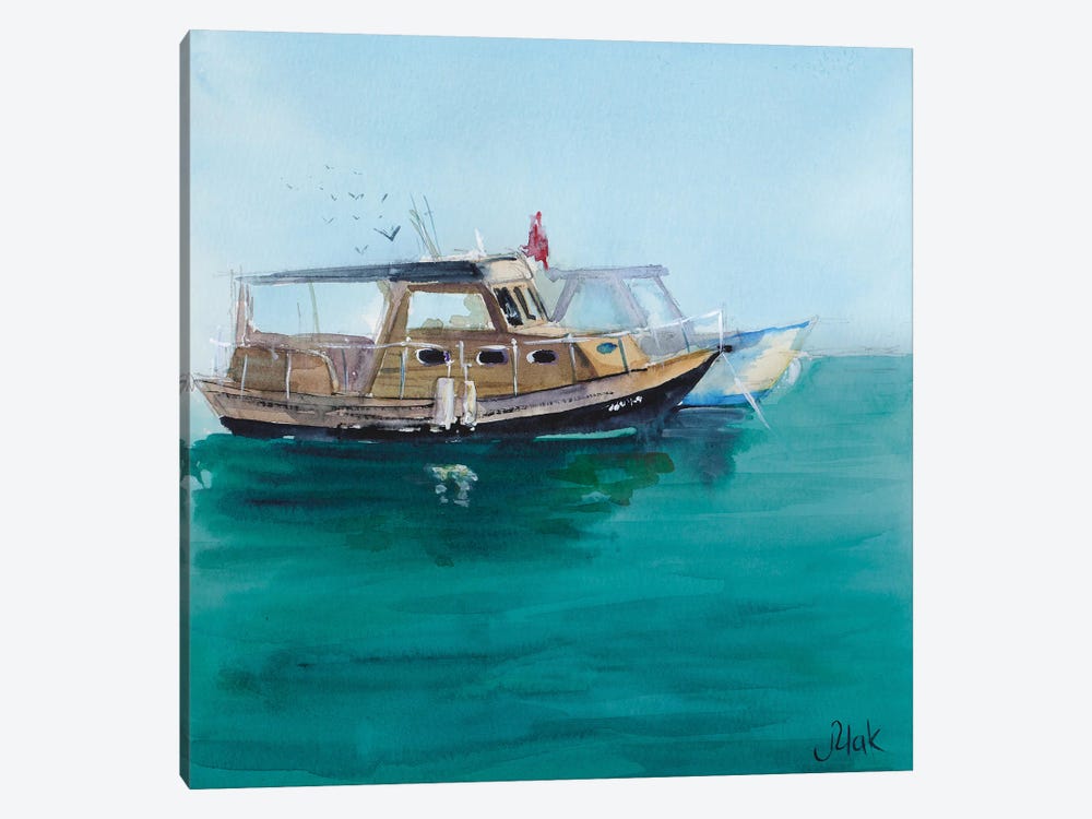 Italy Painting Boat Art Seascape Watercolor Portofino by Nataly Mak 1-piece Canvas Wall Art
