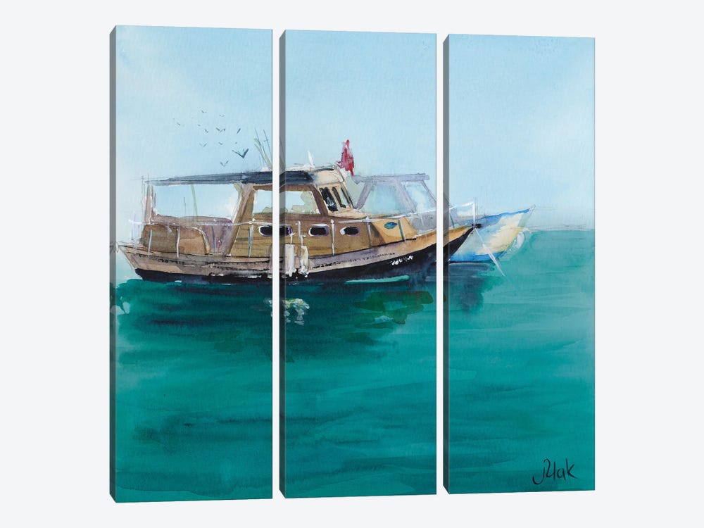 Italy Painting Boat Art Seascape Watercolor Portofino by Nataly Mak 3-piece Canvas Art