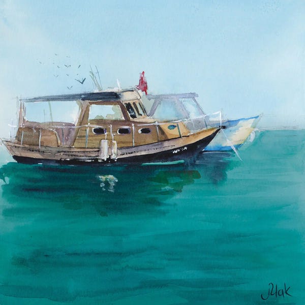 Nataly Mak: Italy Painting Boat Art Seascape Watercolor Portofino by Nataly Mak