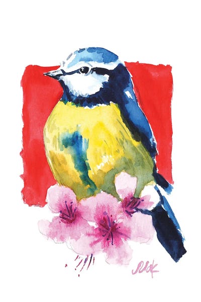Cherry Blossoms: Chickadee Japanese Sakura by Nataly Mak