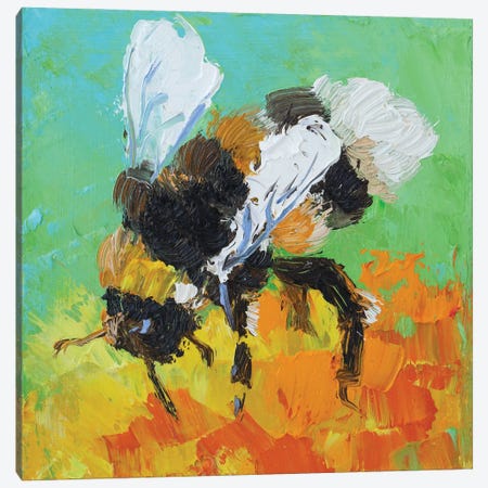 Bumblebee On Orange Flower Canvas Print #NTM413} by Nataly Mak Canvas Art Print