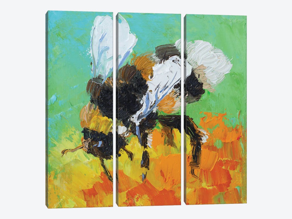 Bumblebee On Orange Flower by Nataly Mak 3-piece Canvas Art Print