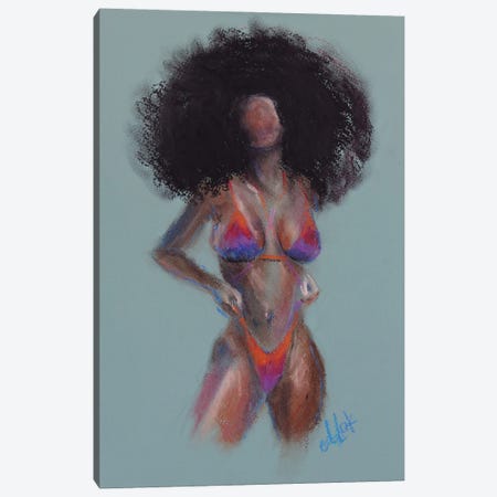 African Woman In Orange Swimsuit Canvas Print #NTM414} by Nataly Mak Canvas Art