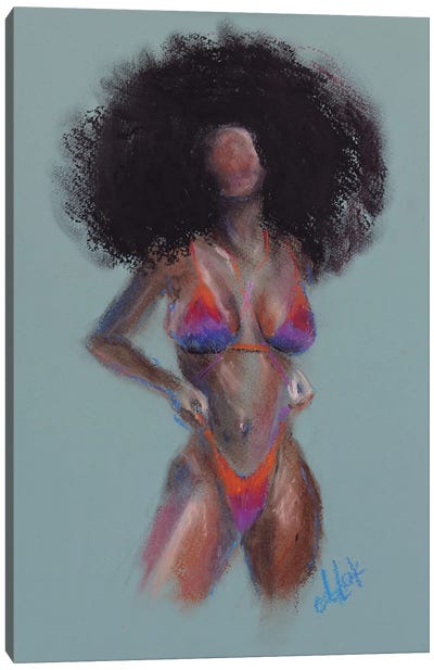 African Woman In Orange Swimsuit Canvas Art Print - Nataly Mak