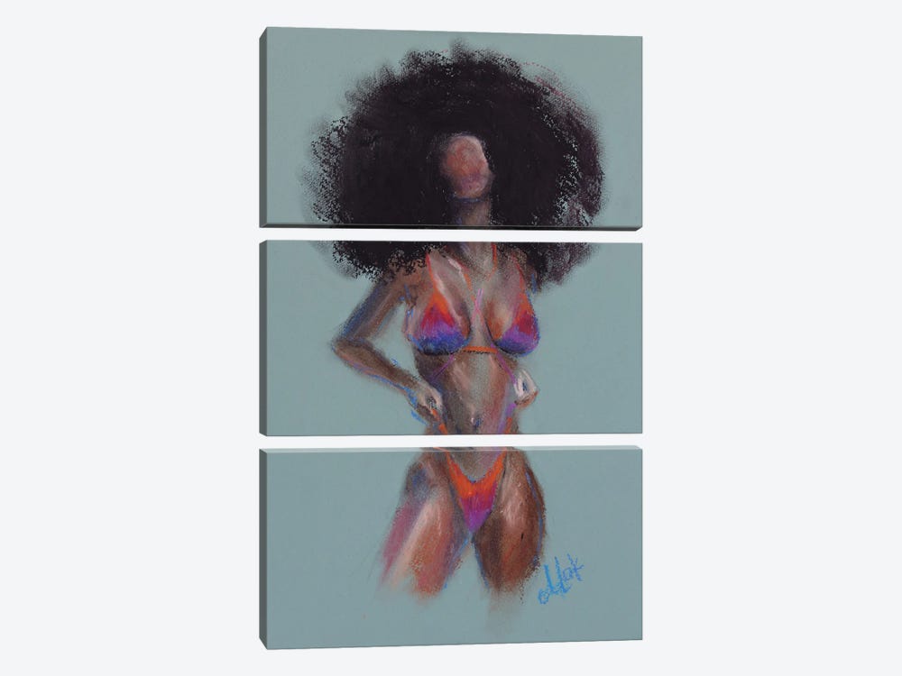 African Woman In Orange Swimsuit by Nataly Mak 3-piece Canvas Artwork