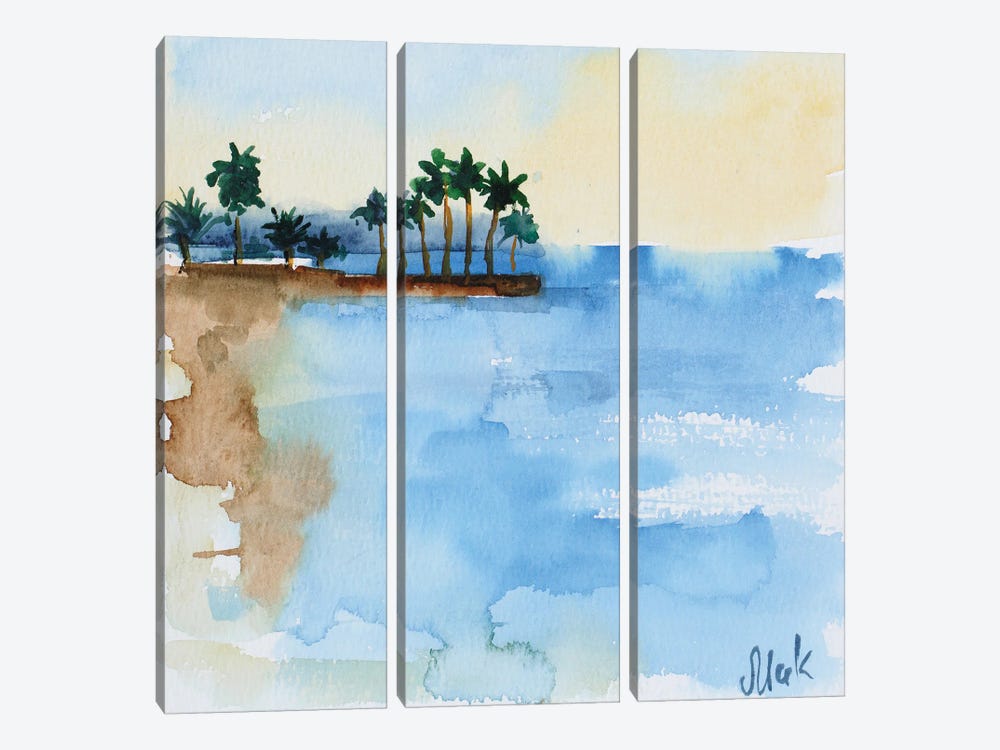 Palm Tree Watercolor by Nataly Mak 3-piece Canvas Wall Art