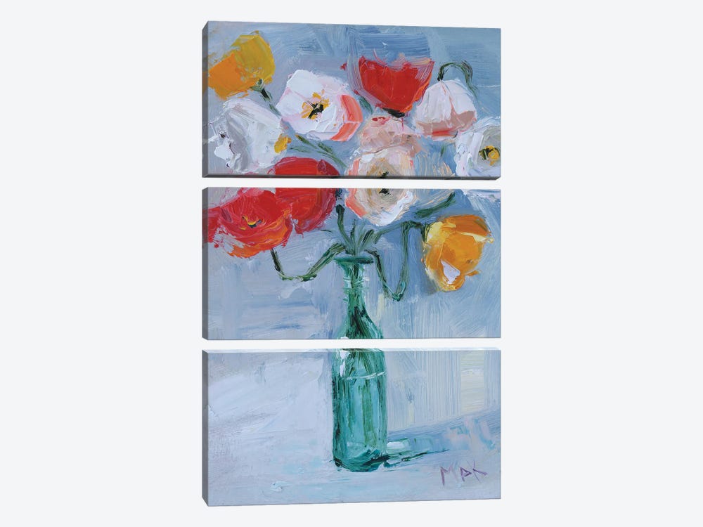 Poppy Bouquet In Vase by Nataly Mak 3-piece Canvas Art Print