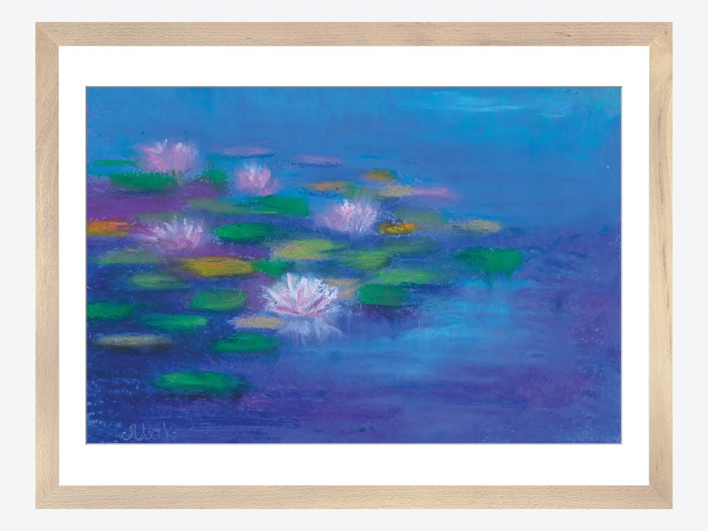Framed Printed Canvas Wall Art Decor Abstract Impressionism Painting,Lotus Flower Watercolor Canvas Painting for Living Room, Bedroom Decor-Ready to H
