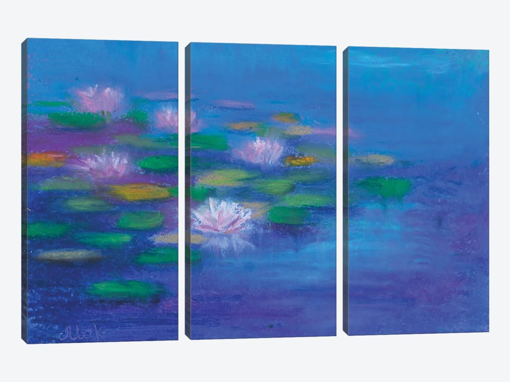 Lotus Flower Painting Water Lily by Nataly Mak 3-piece Canvas Print