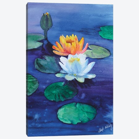 Water Lily Lotus Flower Painting Canvas Print #NTM421} by Nataly Mak Canvas Art