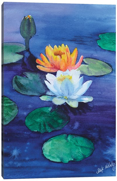 Water Lily Lotus Flower Painting Canvas Art Print - Water Lilies Collection