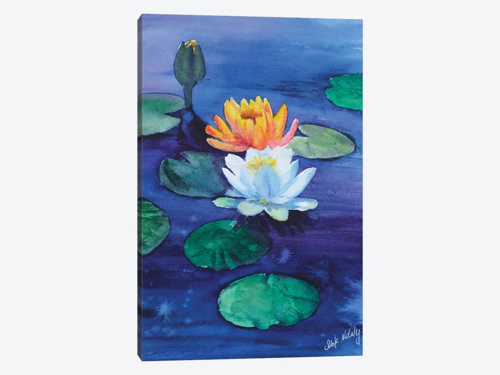 Water Lily Lotus Flower Painting by Nataly Mak 1-piece Canvas Artwork