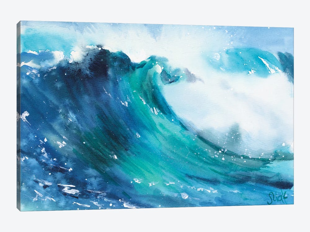 Wave Watercolor Painting by Nataly Mak 1-piece Canvas Artwork