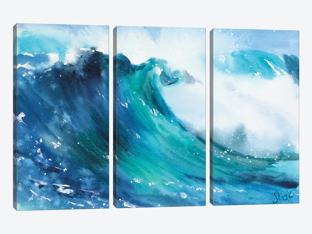 Wave Watercolor Painting by Nataly Mak 3-piece Canvas Wall Art