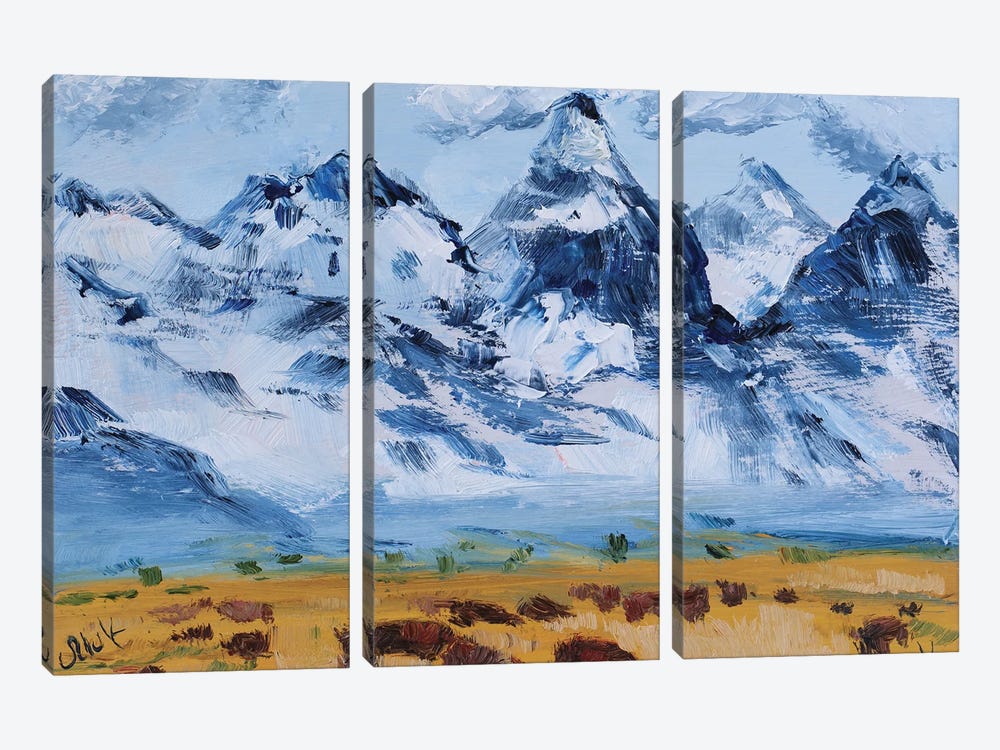 Grand Teton Oil Painting Buffalo Art Yellowstone by Nataly Mak 3-piece Canvas Artwork