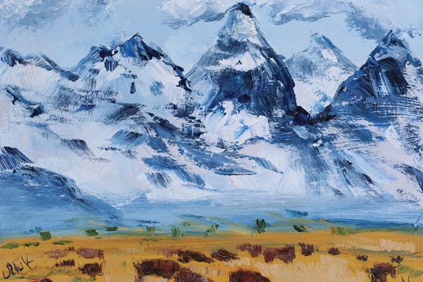 Teton Range: Grand Teton Oil Painting Buffalo Art Yellowstone by Nataly Mak