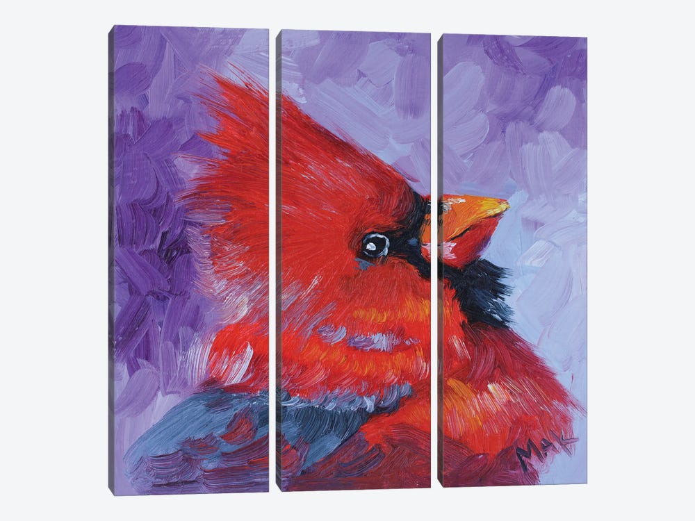Red Cardinal Bird Oil Painting by Nataly Mak 3-piece Canvas Wall Art