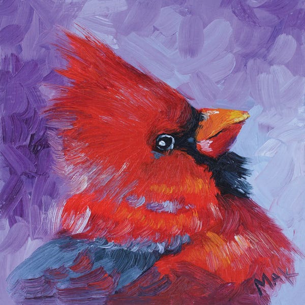 Nataly Mak: Red Cardinal Bird Oil Painting by Nataly Mak