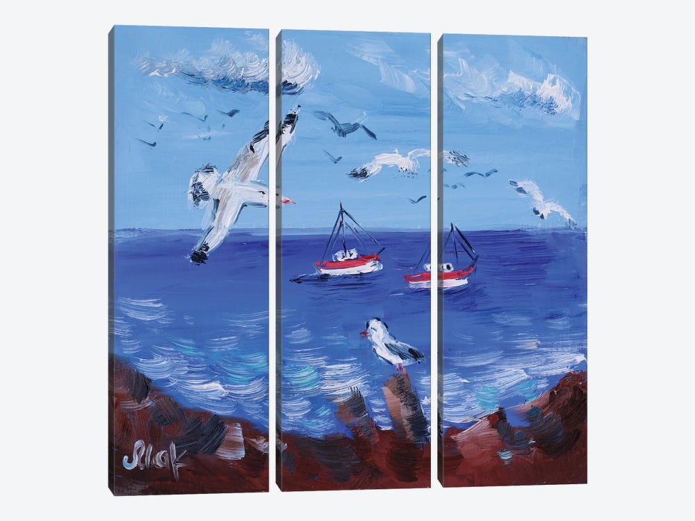 Seascape With Seagull by Nataly Mak 3-piece Canvas Art Print