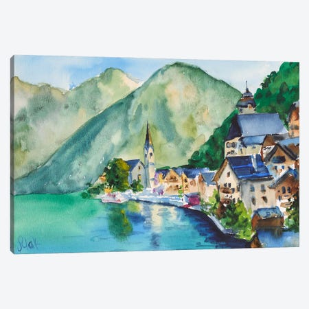Austria Painting Salzburg Watercolor Canvas Print #NTM431} by Nataly Mak Canvas Art Print