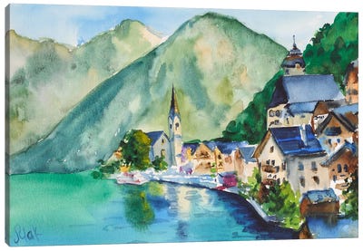 Austria Painting Salzburg Watercolor Canvas Art Print - Salzburg