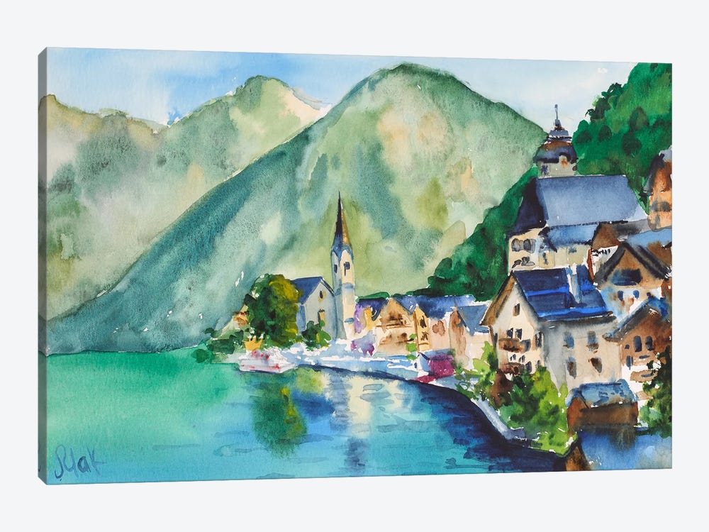 Austria Painting Salzburg Watercolor by Nataly Mak 1-piece Canvas Print