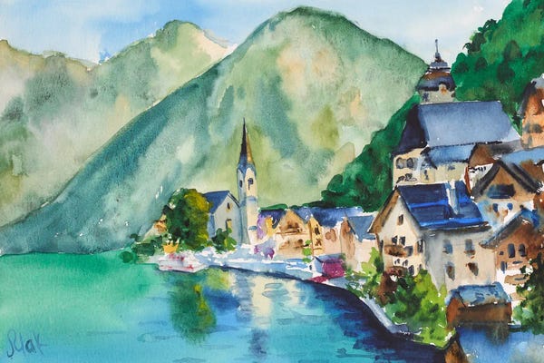 Austria: Austria Painting Salzburg Watercolor by Nataly Mak
