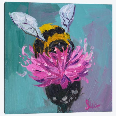 Bee With Pink Flower Canvas Print #NTM432} by Nataly Mak Art Print
