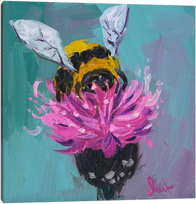 Bee With Pink Flower Canvas Art Print - Nataly Mak