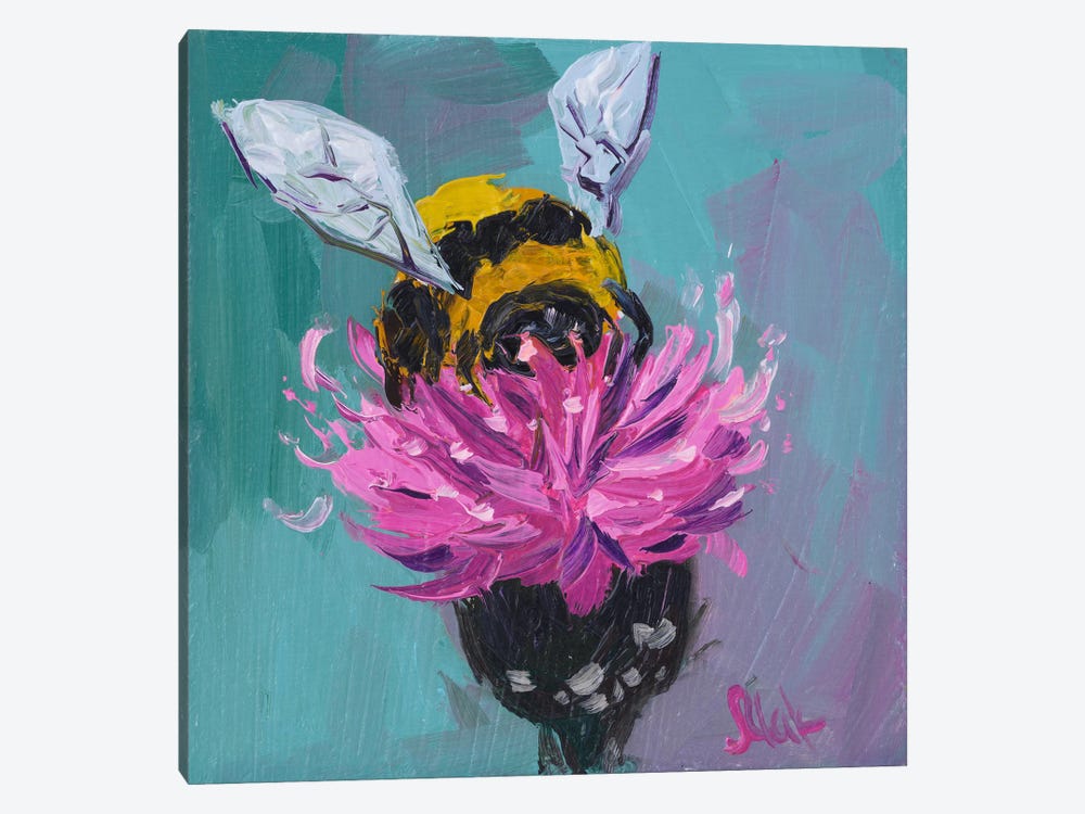 Bee With Pink Flower by Nataly Mak 1-piece Canvas Artwork