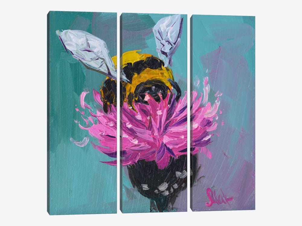 Bee With Pink Flower by Nataly Mak 3-piece Canvas Wall Art