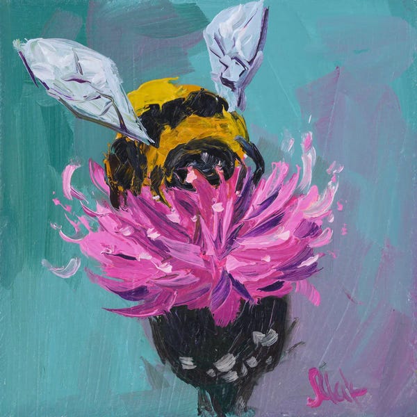 Nataly Mak: Bee With Pink Flower by Nataly Mak