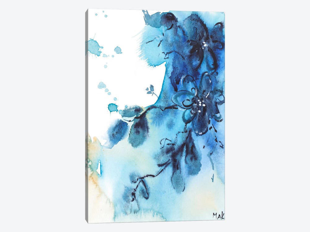 Blue Abstract Flowers Watercolor Canvas Art by Nataly Mak | iCanvas