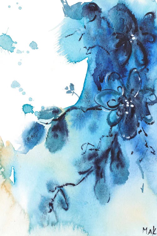 Blue Abstract Flowers Watercolor