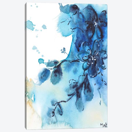 Blue Abstract Flowers Watercolor Canvas Print #NTM433} by Nataly Mak Canvas Art Print