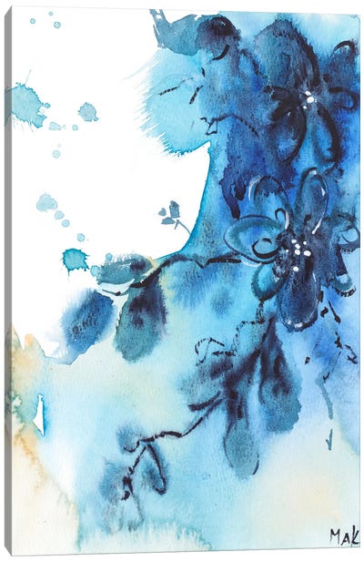 Blue Abstract Flowers Watercolor Canvas Art Print - Nataly Mak