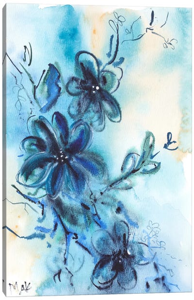 Blue Abstract Flowers Watercolor II Canvas Art Print - Nataly Mak