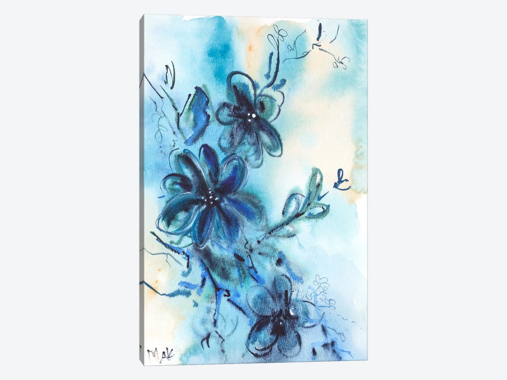 Blue Abstract Flowers Watercolor II by Nataly Mak 1-piece Canvas Artwork