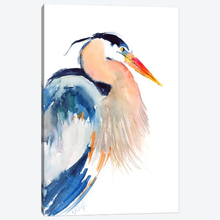 Blue Heron Bird Watercolor Canvas Print #NTM435} by Nataly Mak Canvas Art