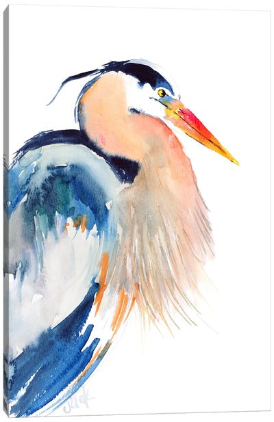 Blue Heron Bird Watercolor Canvas Art Print - Nataly Mak